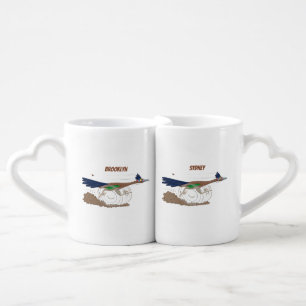 Funny roadrunner bird cartoon illustration coffee mug set
