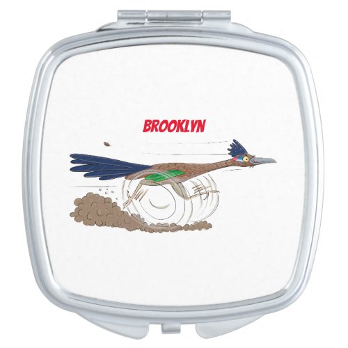 Funny roadrunner bird cartoon illustration compact mirror
