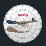 Funny roadrunner bird cartoon illustration dart board<br><div class="desc">This funny,  happy roadrunner bird is racing down the road in cartoon style.</div>