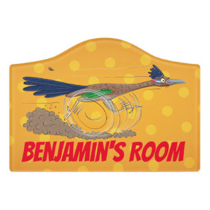 Funny roadrunner bird cartoon illustration door sign