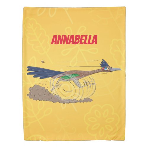 Funny roadrunner bird cartoon illustration duvet cover