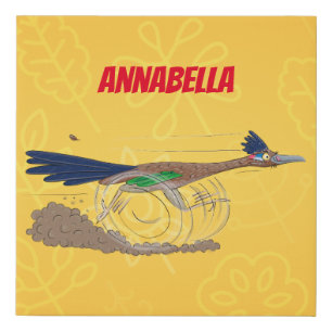 Funny roadrunner bird cartoon illustration faux canvas print