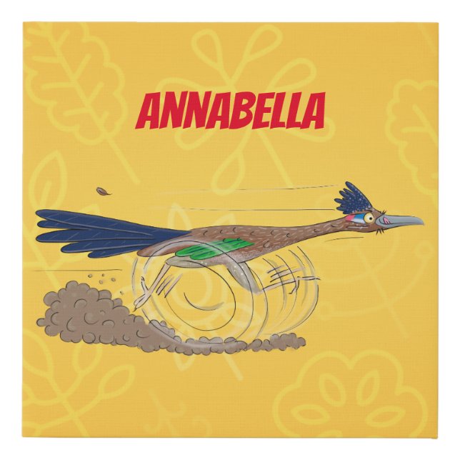 Funny roadrunner bird cartoon illustration faux canvas print (Front)