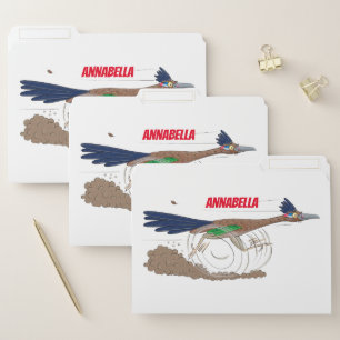 Funny roadrunner bird cartoon illustration file folder