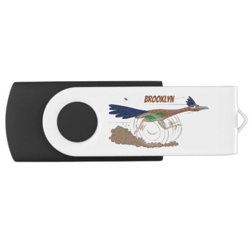 Funny roadrunner bird cartoon illustration flash drive