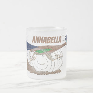 Funny roadrunner bird cartoon illustration frosted glass coffee mug