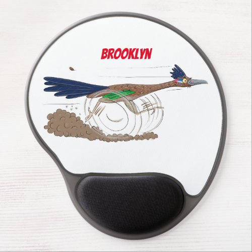 Funny roadrunner bird cartoon illustration gel mouse pad