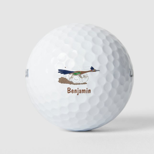 Funny roadrunner bird cartoon illustration golf balls (Front)