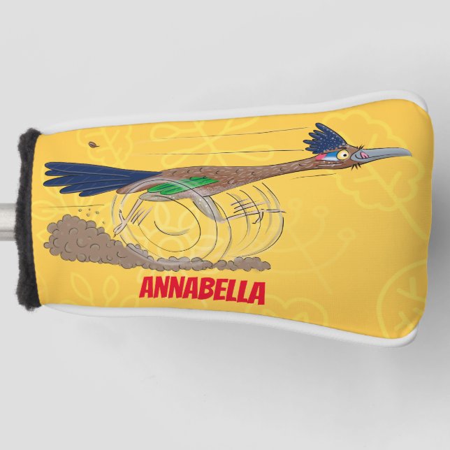 Funny roadrunner bird cartoon illustration golf head cover (Front)