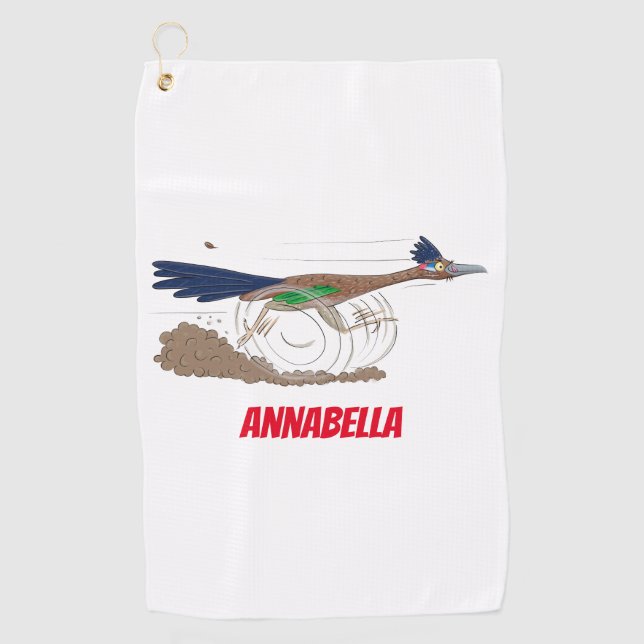 Funny roadrunner bird cartoon illustration golf towel (Front)
