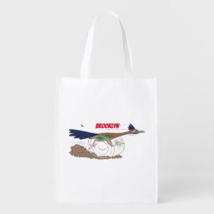Funny roadrunner bird cartoon illustration grocery bag
