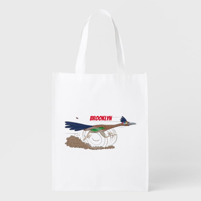 Funny roadrunner bird cartoon illustration grocery bag (Front)