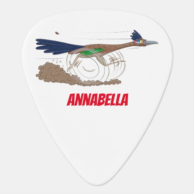 Funny roadrunner bird cartoon illustration guitar pick (Front)
