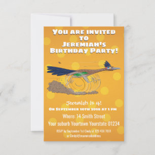 Funny roadrunner bird cartoon illustration invitation