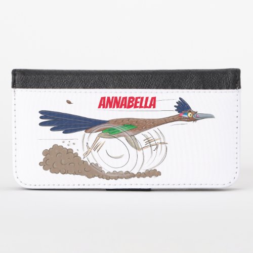 Funny roadrunner bird cartoon illustration iPhone x wallet case