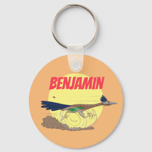 Funny roadrunner bird cartoon illustration keychain