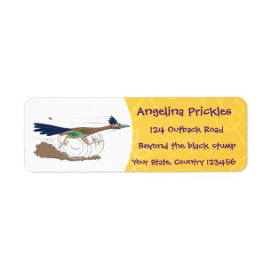 Funny roadrunner bird cartoon illustration label