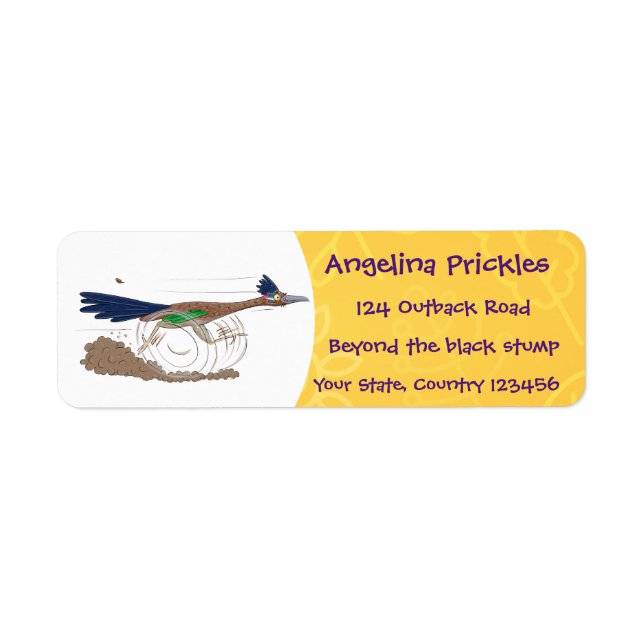 Funny roadrunner bird cartoon illustration label (Front)