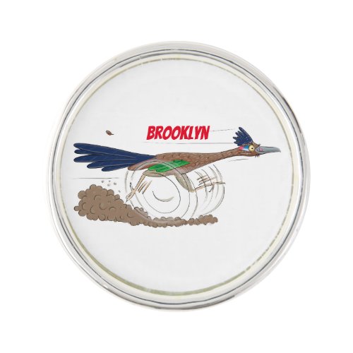 Funny roadrunner bird cartoon illustration lapel pin