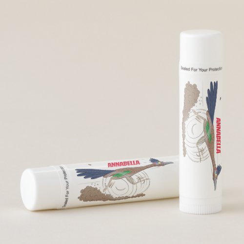 Funny roadrunner bird cartoon illustration lip balm