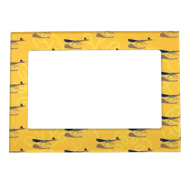 Funny roadrunner bird cartoon illustration magnetic frame (Front)