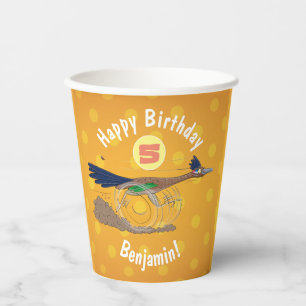 Funny roadrunner bird cartoon illustration paper cups