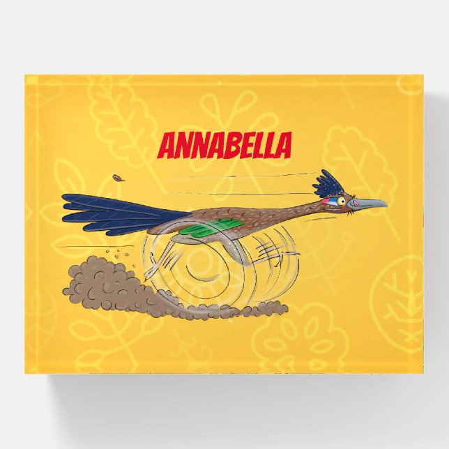 Funny roadrunner bird cartoon illustration paperweight (Front)