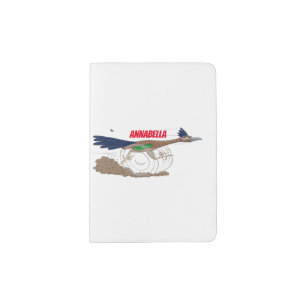 Funny roadrunner bird cartoon illustration passport holder