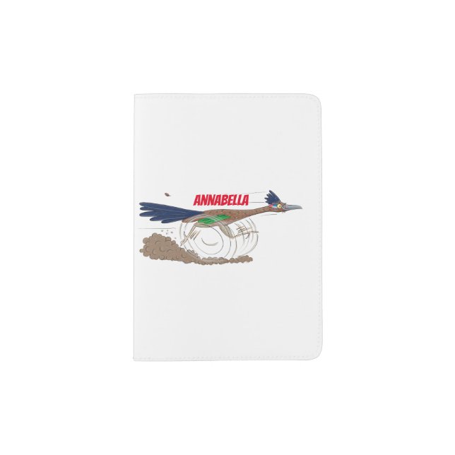 Funny roadrunner bird cartoon illustration passport holder (Front)