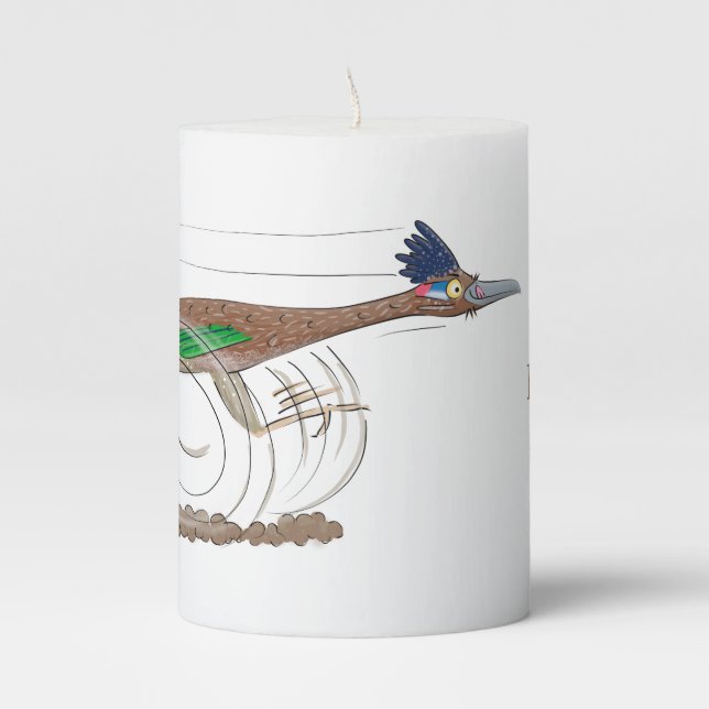 Funny roadrunner bird cartoon illustration pillar candle (Front)
