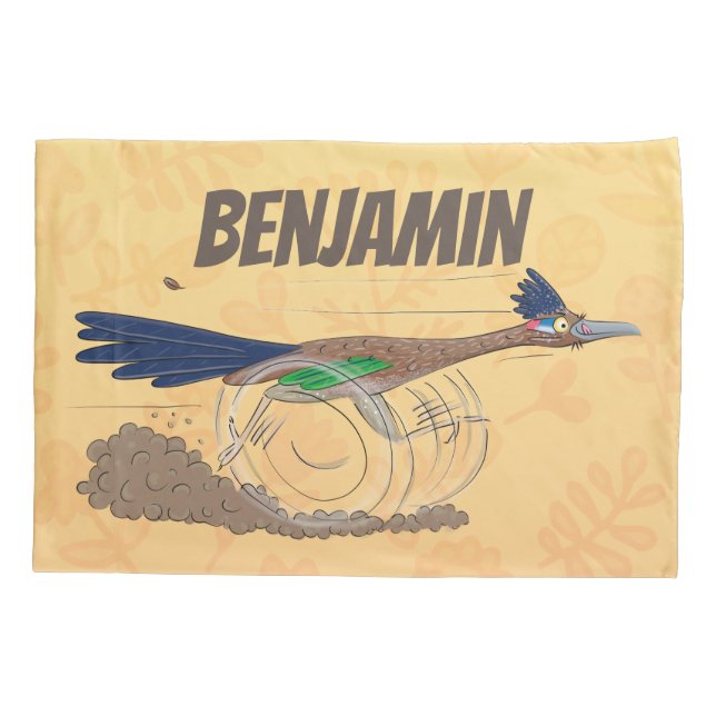 Funny roadrunner bird cartoon illustration pillow case (Back)