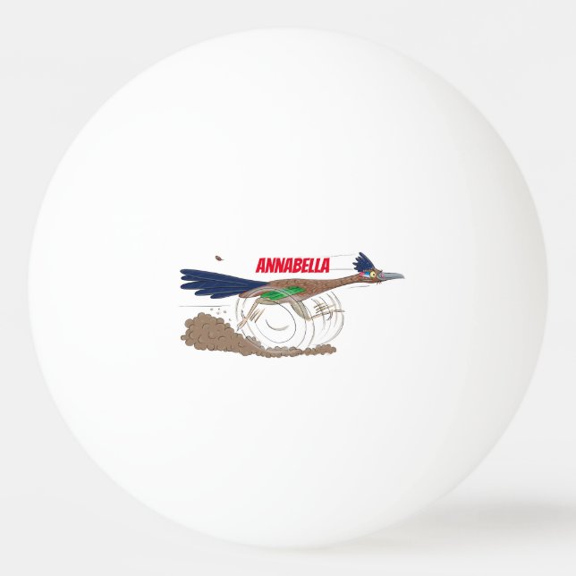 Funny roadrunner bird cartoon illustration ping pong ball (Front)