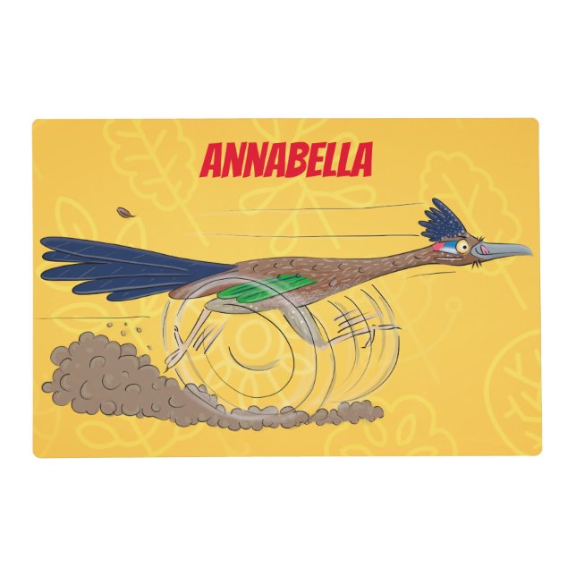 Funny roadrunner bird cartoon illustration placemat (Front)