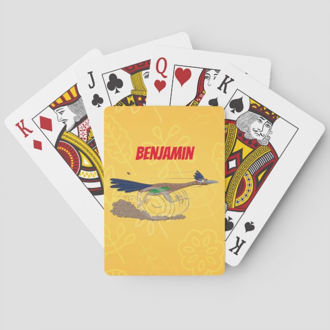 Funny roadrunner bird cartoon illustration poker cards (Back)