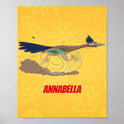 Funny roadrunner bird cartoon illustration poster