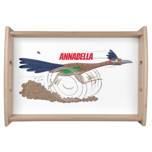 Funny roadrunner bird cartoon illustration serving tray