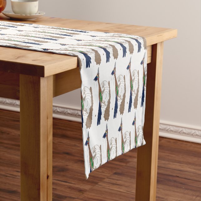 Funny roadrunner bird cartoon illustration short table runner (In Situ)