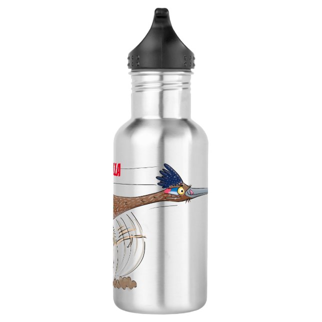 Funny roadrunner bird cartoon illustration stainless steel water bottle (Right)