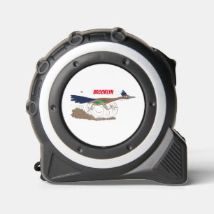 Funny roadrunner bird cartoon illustration tape measure