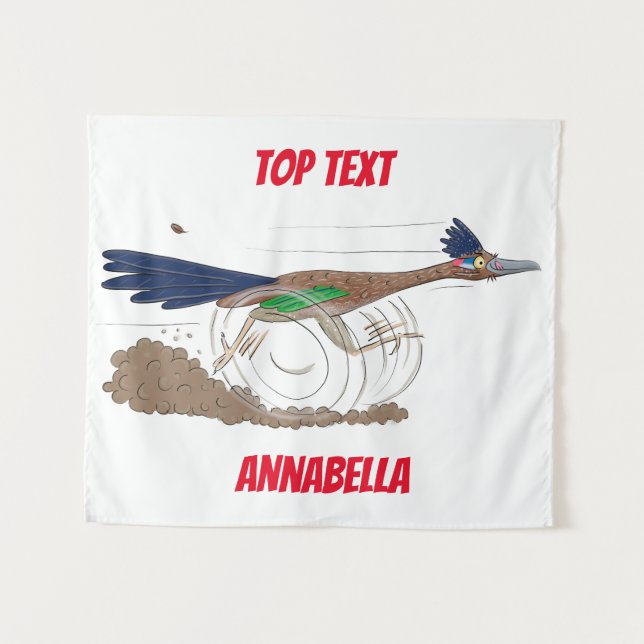 Funny roadrunner bird cartoon illustration tapestry (Front (Horizontal))
