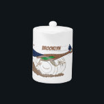 Funny roadrunner bird cartoon illustration teapot<br><div class="desc">This funny,  happy roadrunner bird is racing down the road in cartoon style.</div>