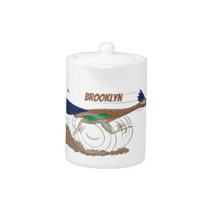 Funny roadrunner bird cartoon illustration teapot