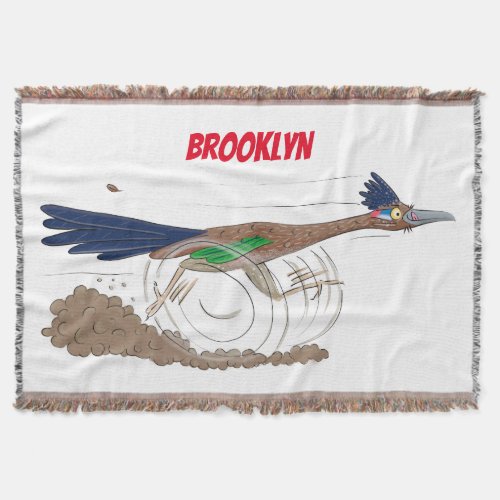 Funny roadrunner bird cartoon illustration throw blanket