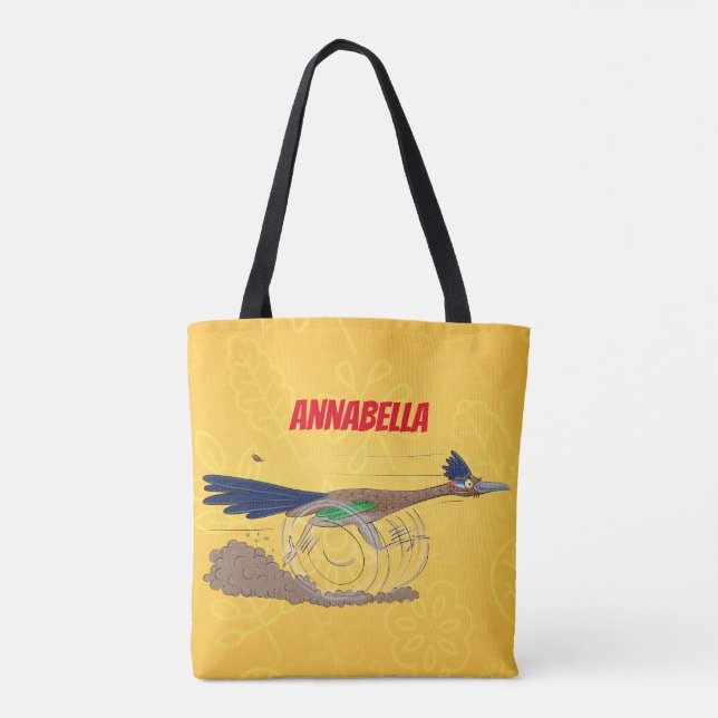 Funny roadrunner bird cartoon illustration tote bag (Back)