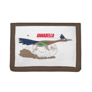 Funny roadrunner bird cartoon illustration tri-fold wallet