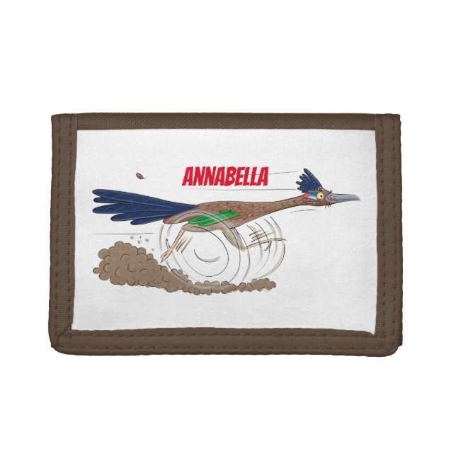 Funny roadrunner bird cartoon illustration trifold wallet (Front)