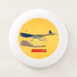 Funny roadrunner bird cartoon illustration Wham-O frisbee