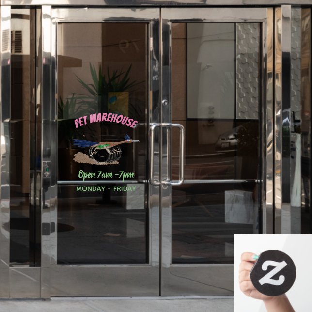 Funny roadrunner bird cartoon illustration window cling (Office Door)