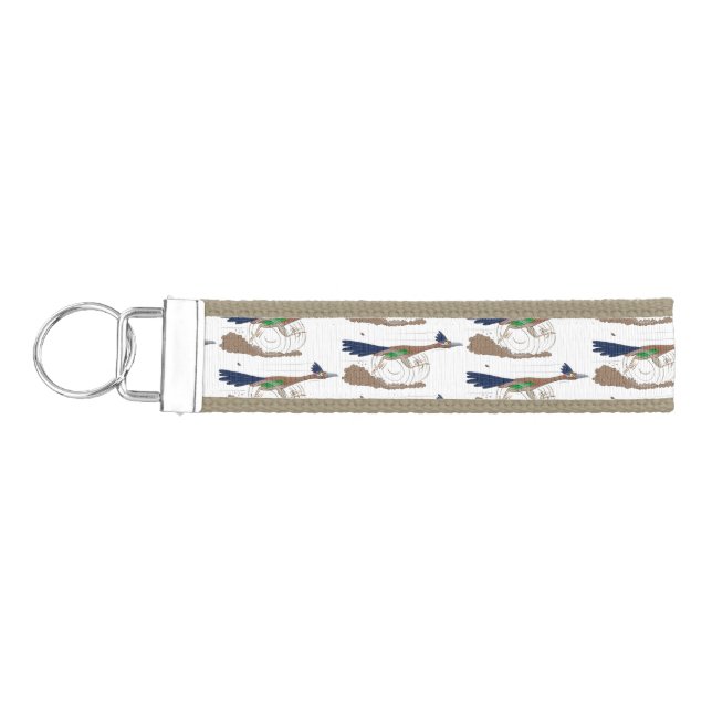 Funny roadrunner bird cartoon illustration wrist keychain (Keys on Left)