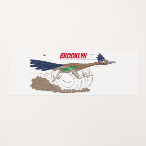 Funny roadrunner bird cartoon illustration yoga mat